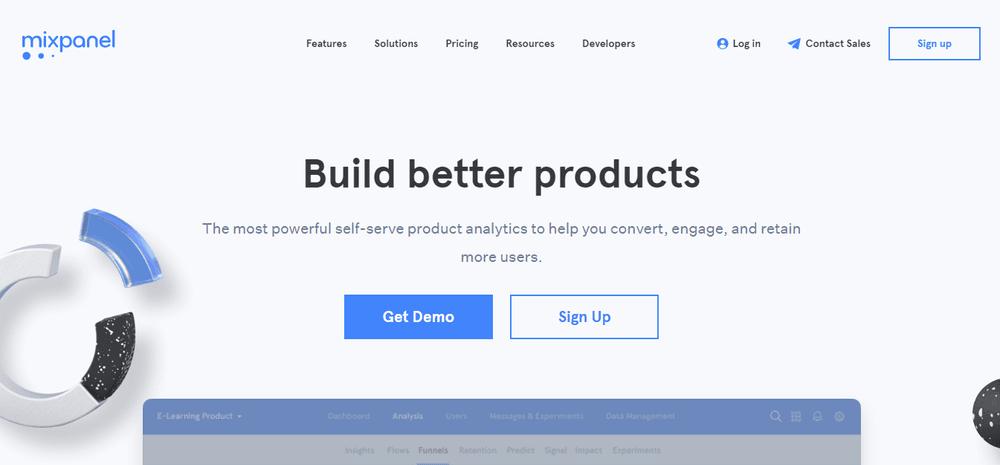 Mixpanel homepage design