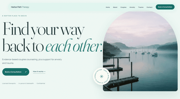 Therapist website template homepage