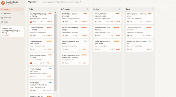 Project management template homepage