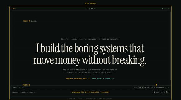 Terminal portfolio template homepage