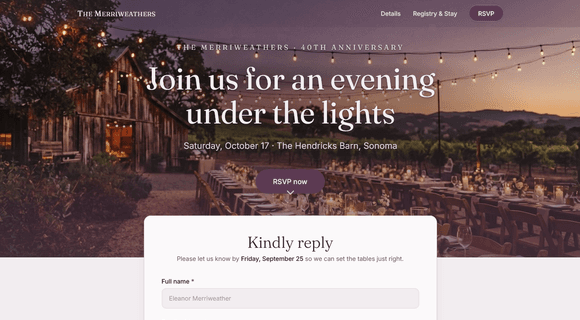 Event RSVP website template homepage