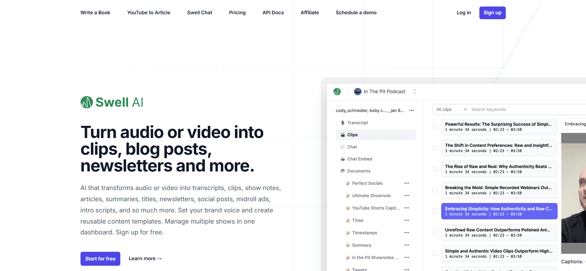 Swell AI - Unlock Your Content's Potential and Repurpose Audio & Video