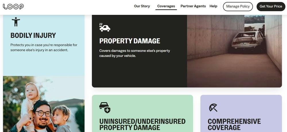 Screenshot of Loop’s coverage options page