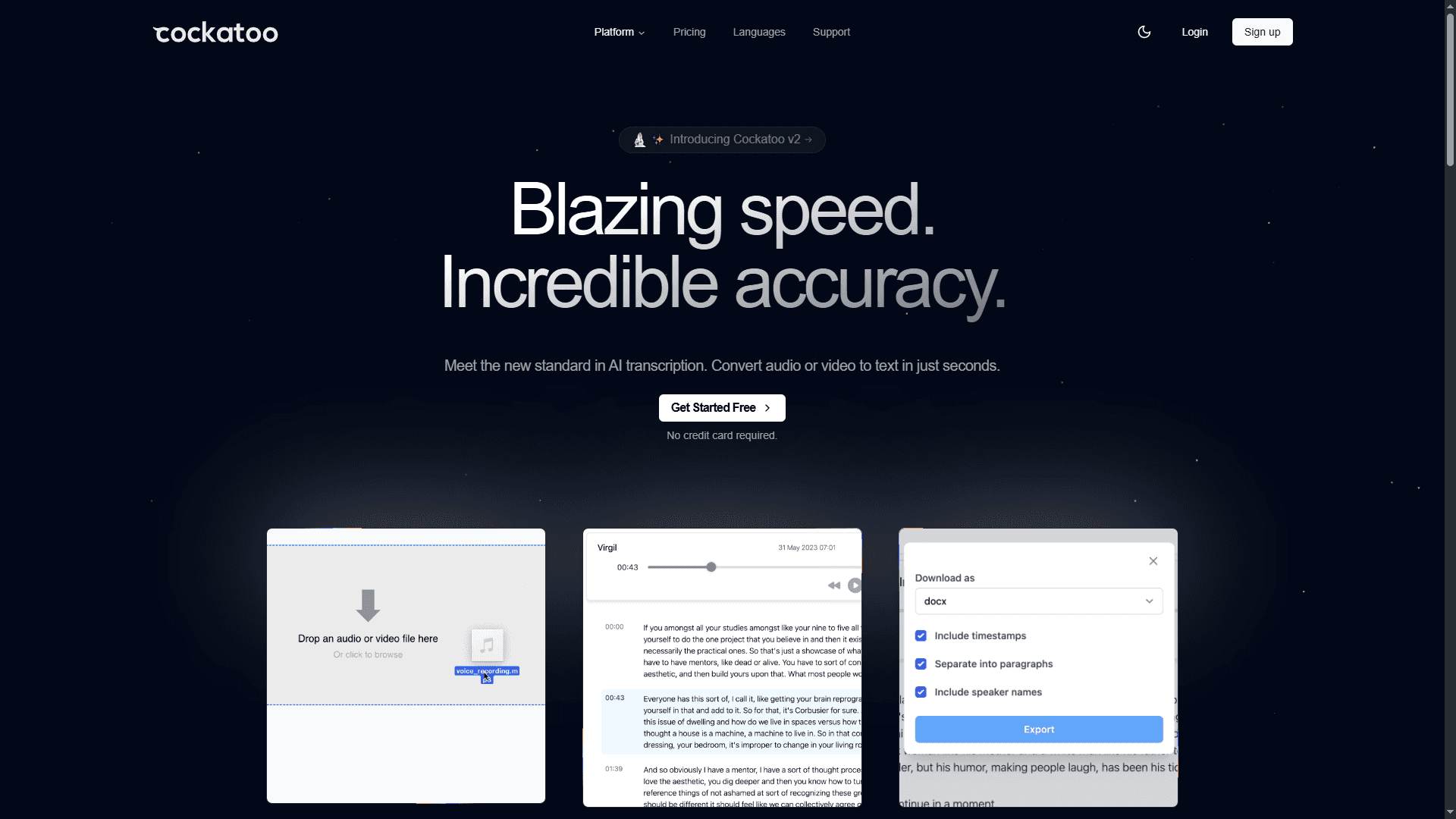 Cockatoo - Transcribe Audio & Video with AI