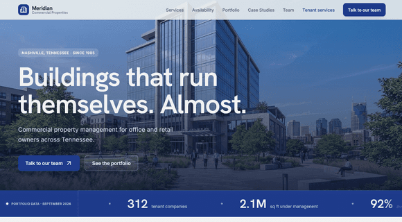 Commercial property management website template homepage